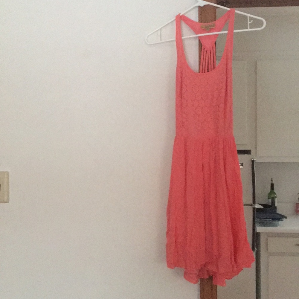 Coral summer dress with beautiful back cut out